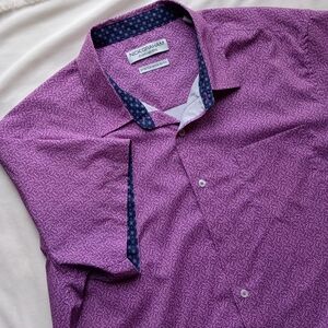 Nick Graham Everywhere Mens 2XL Stretch Modern Fit Button Up Short Sleeve Purple